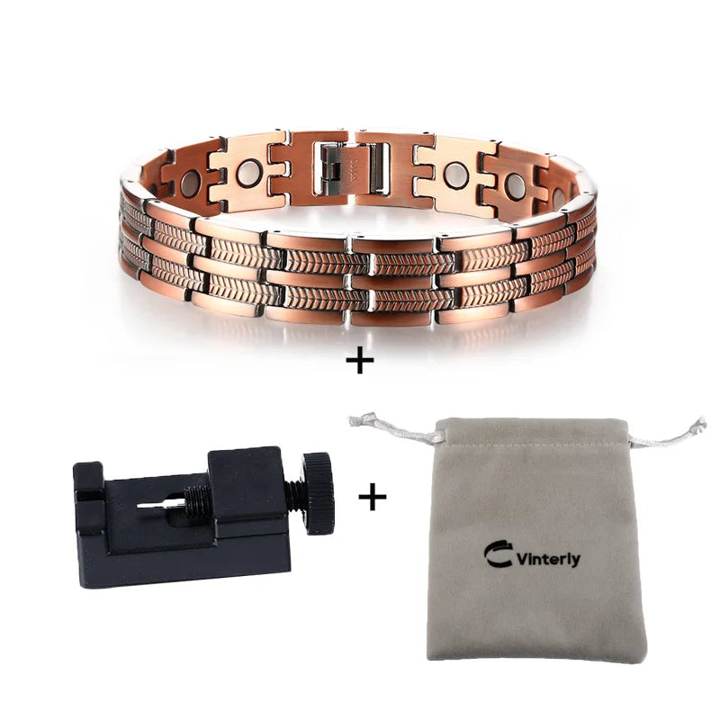Vinterly Magnetic Pure Copper Bracelet Men Wheat Leaf 13mm Wrist Band Magnet Arthritis Pain Relief Male Energy Jewelry Male
