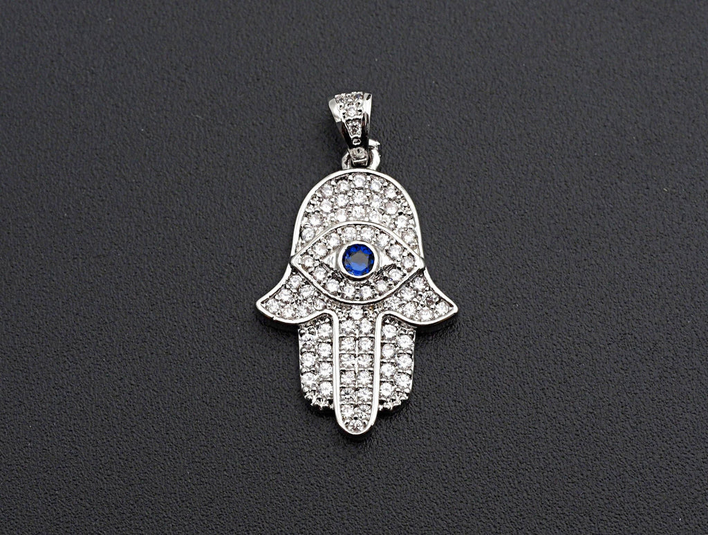Evil Eye Hamsa Hand CZ Pendant Charm – 15 x 23 mm