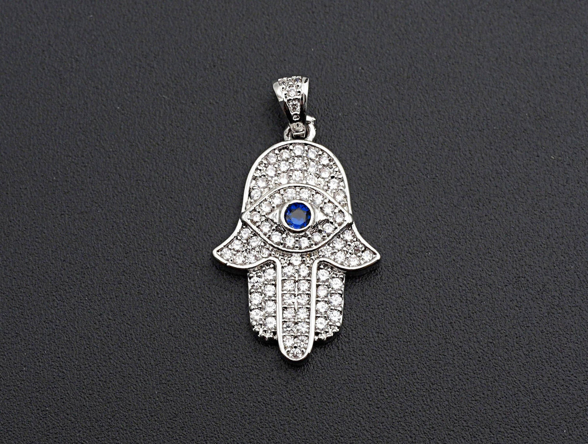 Evil Eye Hamsa Hand CZ Pendant Charm – 15 x 23 mm