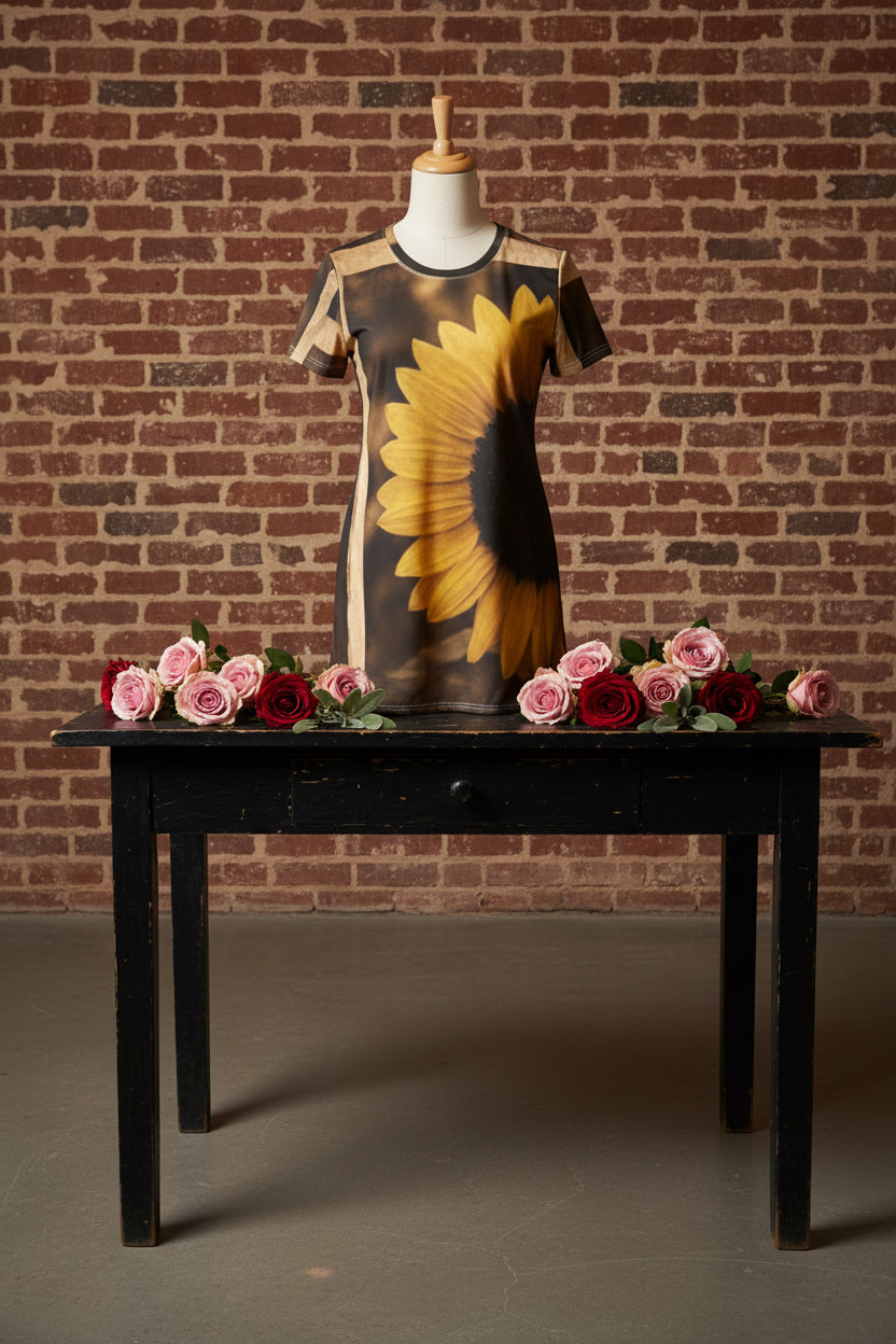 Sunflower Print T-Shirt Dress — All-Over Animal Print Mini Dress