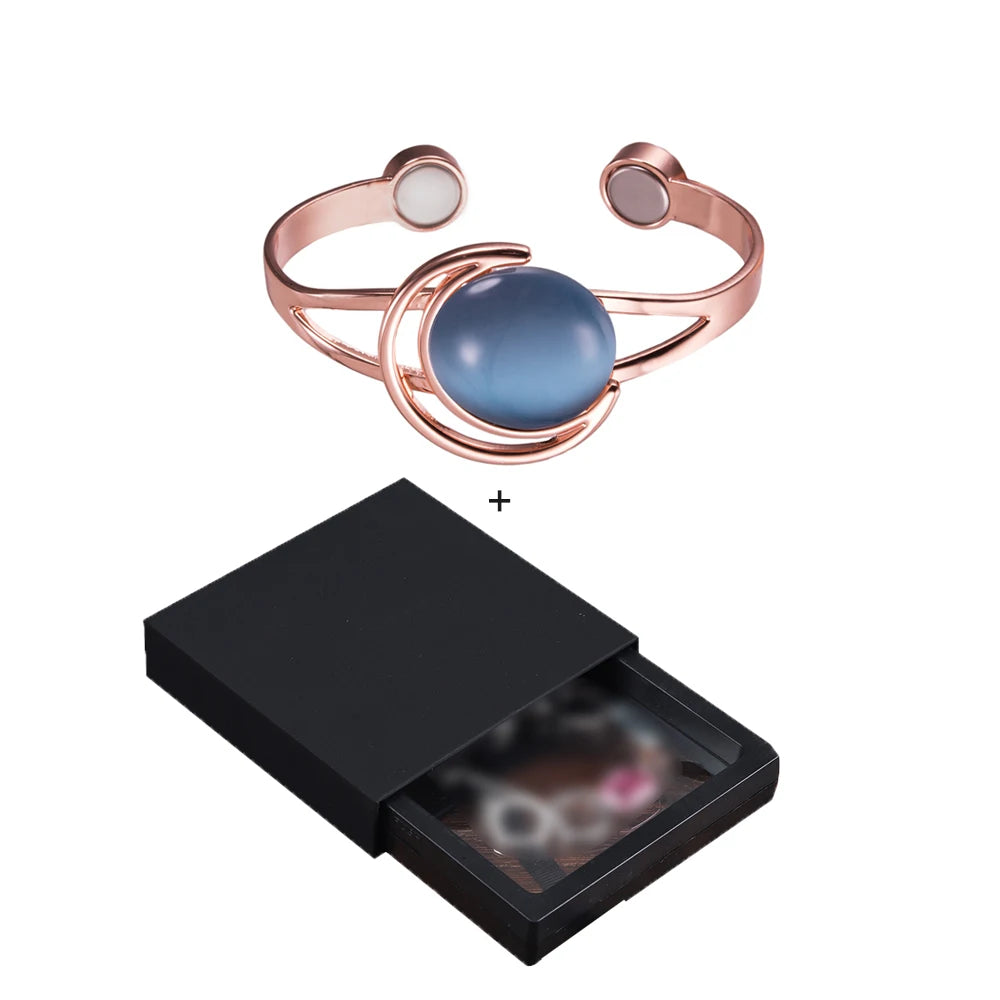 Vinterly Adjustable Magnetic Bracelet Pure Copper Brown Blue Stone High Magnet Arthritis Moon Sun Bangle Women Resizable Jewelry