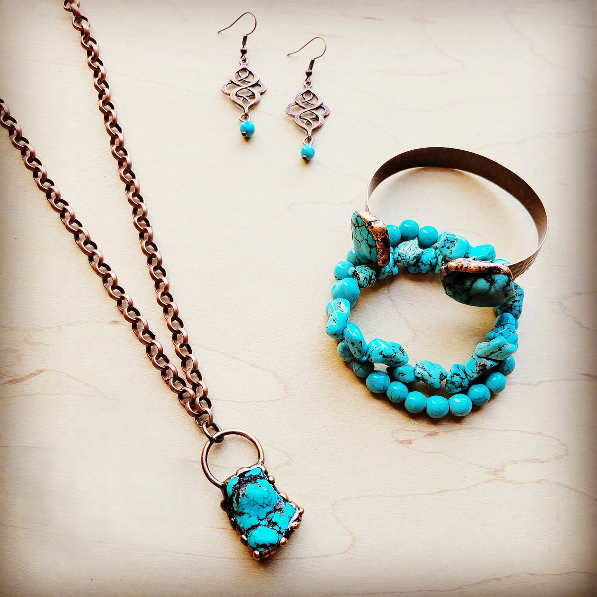 Long Copper Necklace with Howlite Pendant – 36 Inch