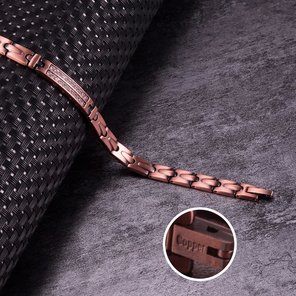 Pure Copper Magnetic Bracelet for Women Arrow Cubic Zirconia ID Bracelets Magnetic Therapy Copper Jewelry Women Arthritis Health