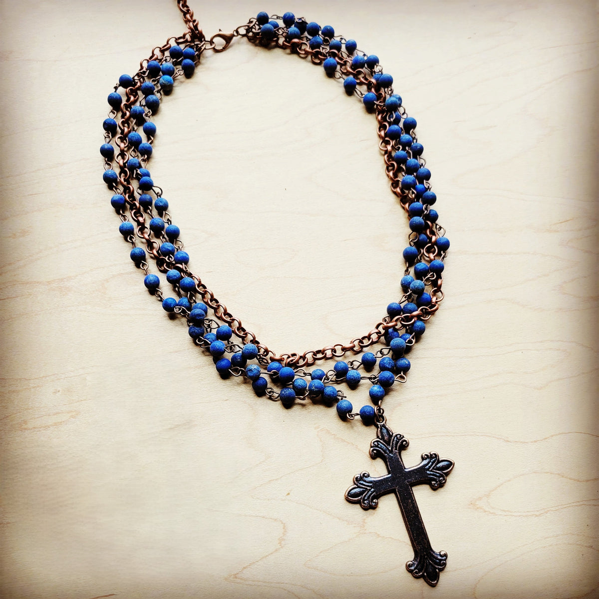 Blue Lapis & Copper Cross Collar Necklace