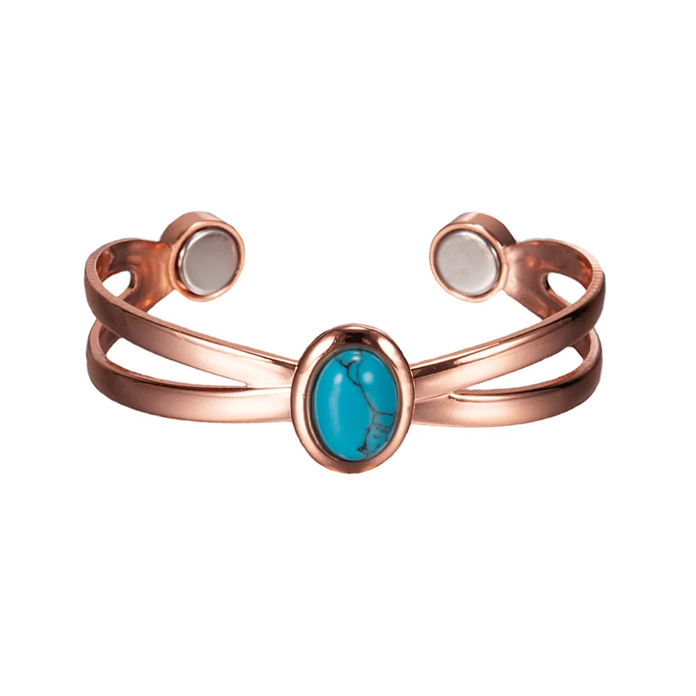 Pure Copper Bracelets for Women Blue Stone Adjustable Open Cuff Magnet Bangles Arthritis Health Energy Jewelry Femme Resizable