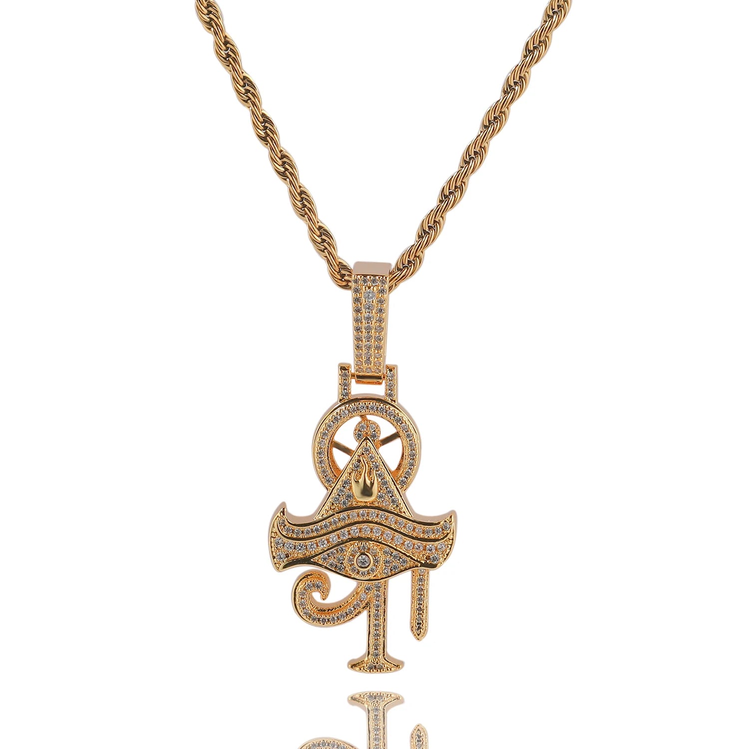 THE BLING KING Full Paved Zircon Egyptian Eye of Horus Ankh Cross Pendant Hip Hop Necklace for Men Rapper Wear Gift