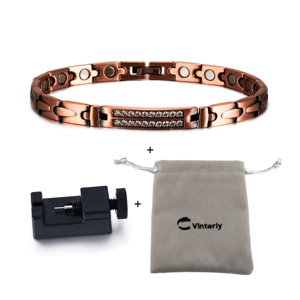 Pure Copper Magnetic Bracelet for Women Arrow Cubic Zirconia ID Bracelets Magnetic Therapy Copper Jewelry Women Arthritis Health