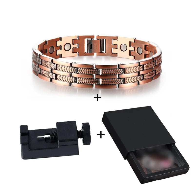 Vinterly Magnetic Pure Copper Bracelet Men Wheat Leaf 13mm Wrist Band Magnet Arthritis Pain Relief Male Energy Jewelry Male