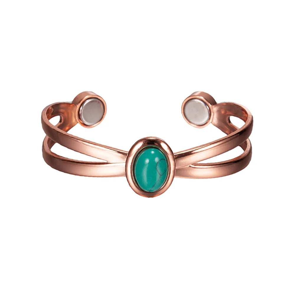 Pure Copper Bracelets for Women Blue Stone Adjustable Open Cuff Magnet Bangles Arthritis Health Energy Jewelry Femme Resizable