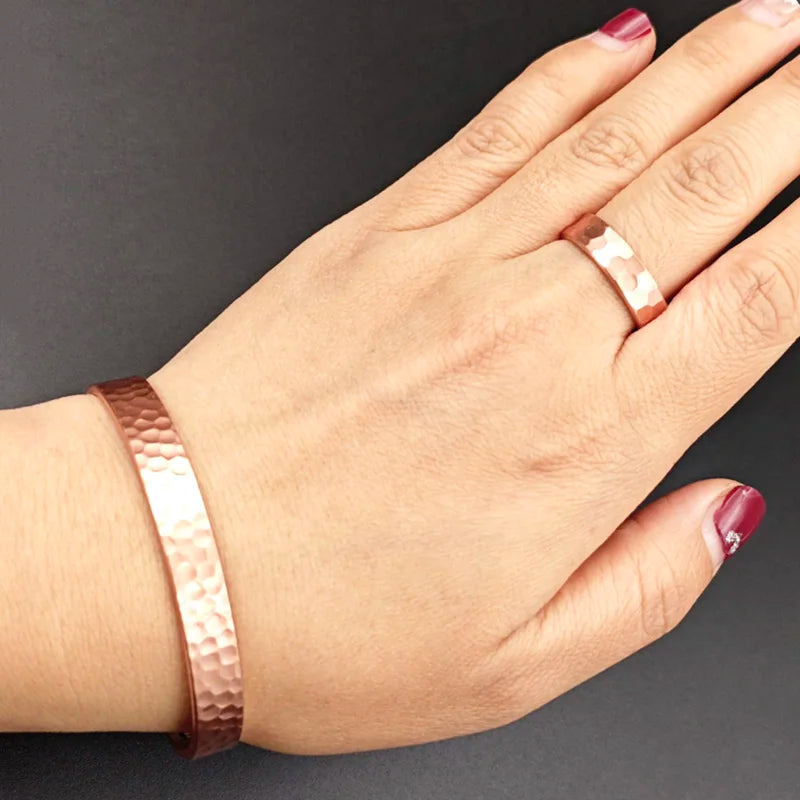 Magnetic Pure Copper Bracelets for Women Men Vintage Rose Gold Cuff Bangle Charms Health Energy Bracelet with Gauss Magnets