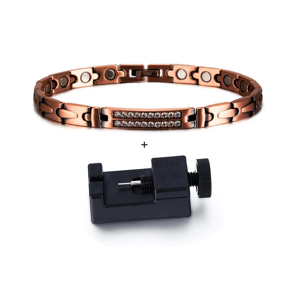 Pure Copper Magnetic Bracelet for Women Arrow Cubic Zirconia ID Bracelets Magnetic Therapy Copper Jewelry Women Arthritis Health