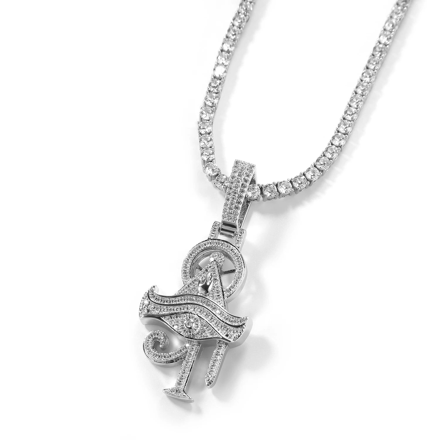 THE BLING KING Full Paved Zircon Egyptian Eye of Horus Ankh Cross Pendant Hip Hop Necklace for Men Rapper Wear Gift