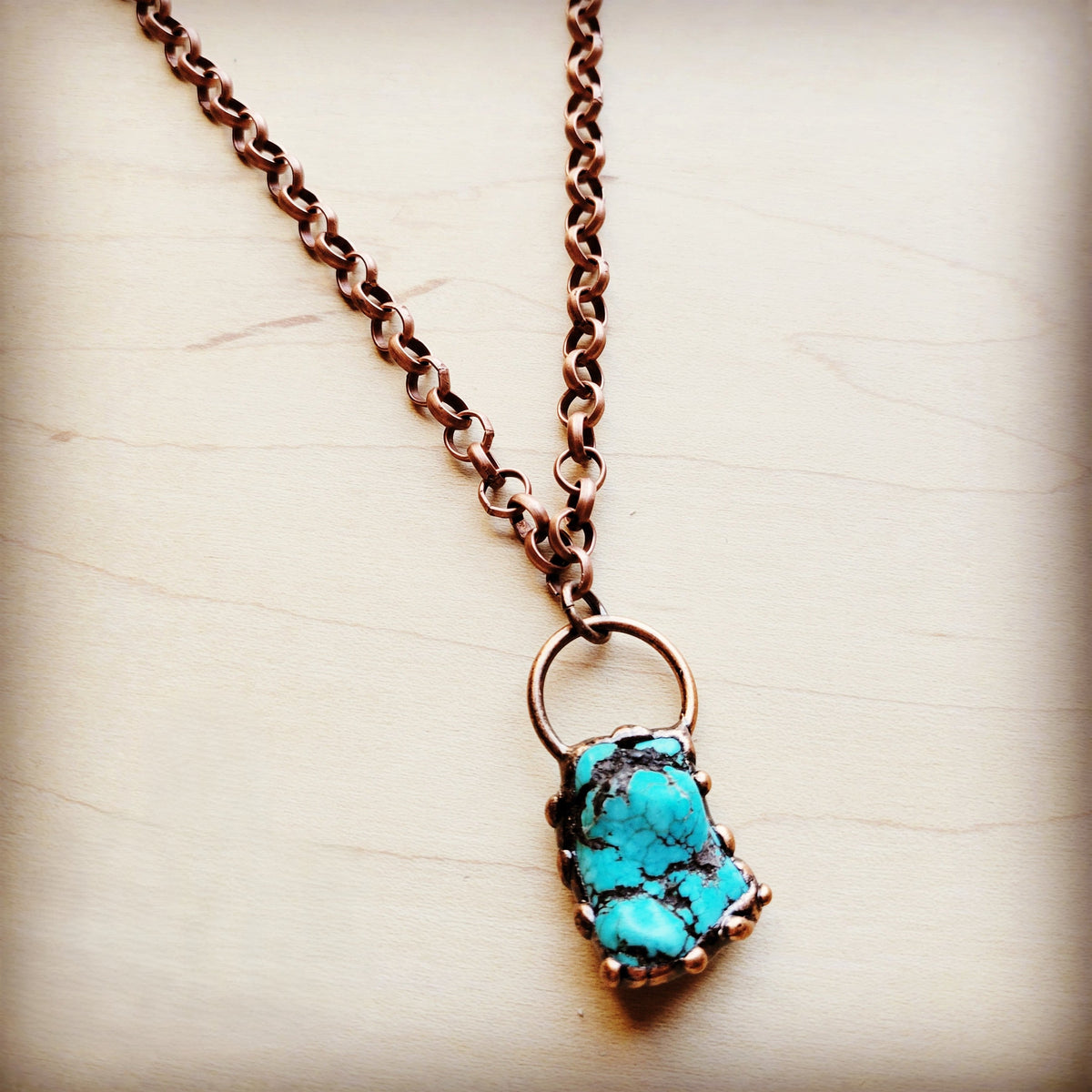 Long Copper Necklace with Howlite Pendant – 36 Inch