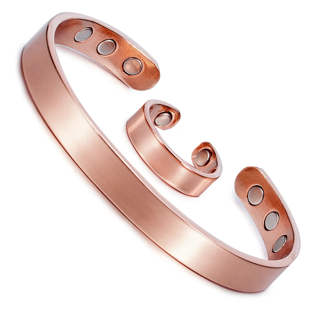 Vinterly Magnetic Jewelry Sets Female Healing Energy Pure Copper Cuff Adjustable Ring Bangle Set Wedding Jewelry Sets for Women
