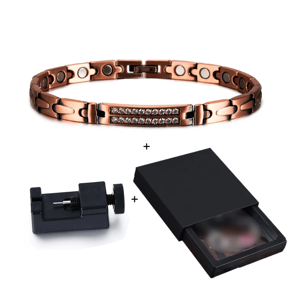 Pure Copper Magnetic Bracelet for Women Arrow Cubic Zirconia ID Bracelets Magnetic Therapy Copper Jewelry Women Arthritis Health