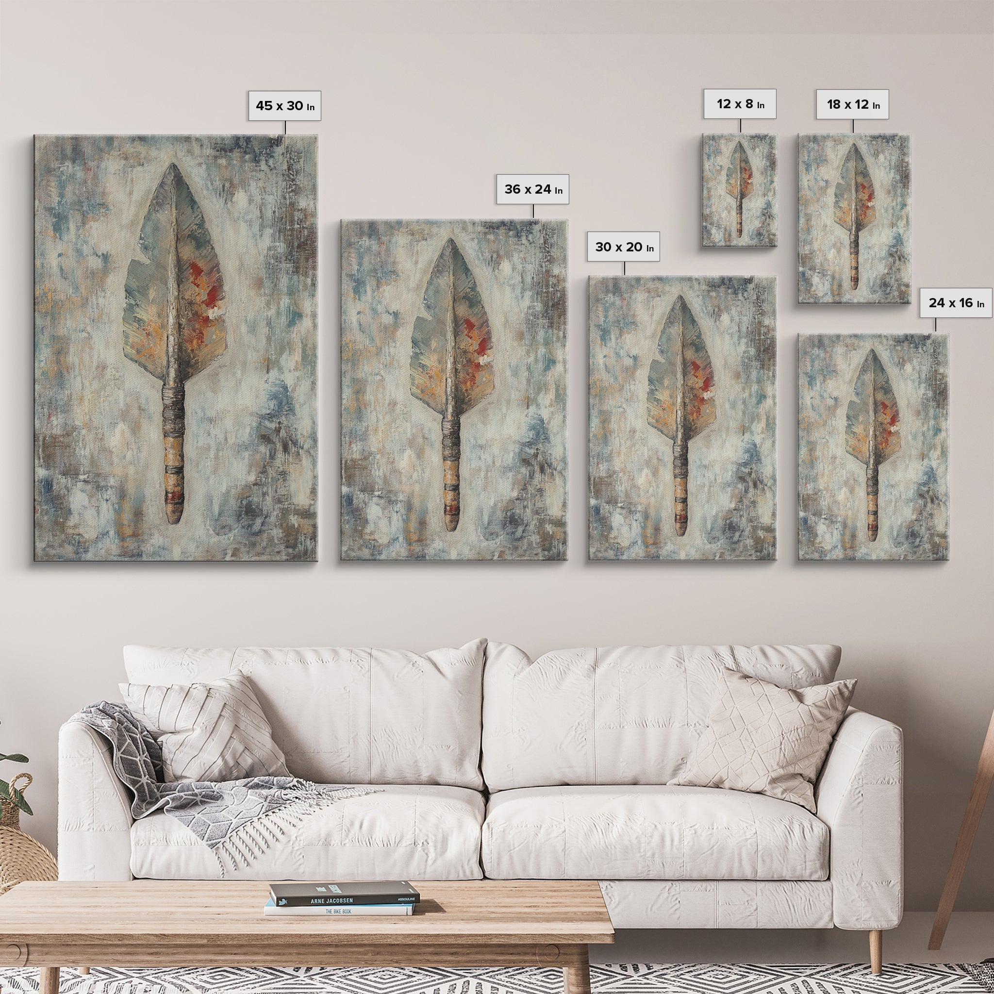 Ancient Arrowhead, rustic wall art, geometric wall art, vintage decor, framed canvas print, wabi sabi art, southwest wall art