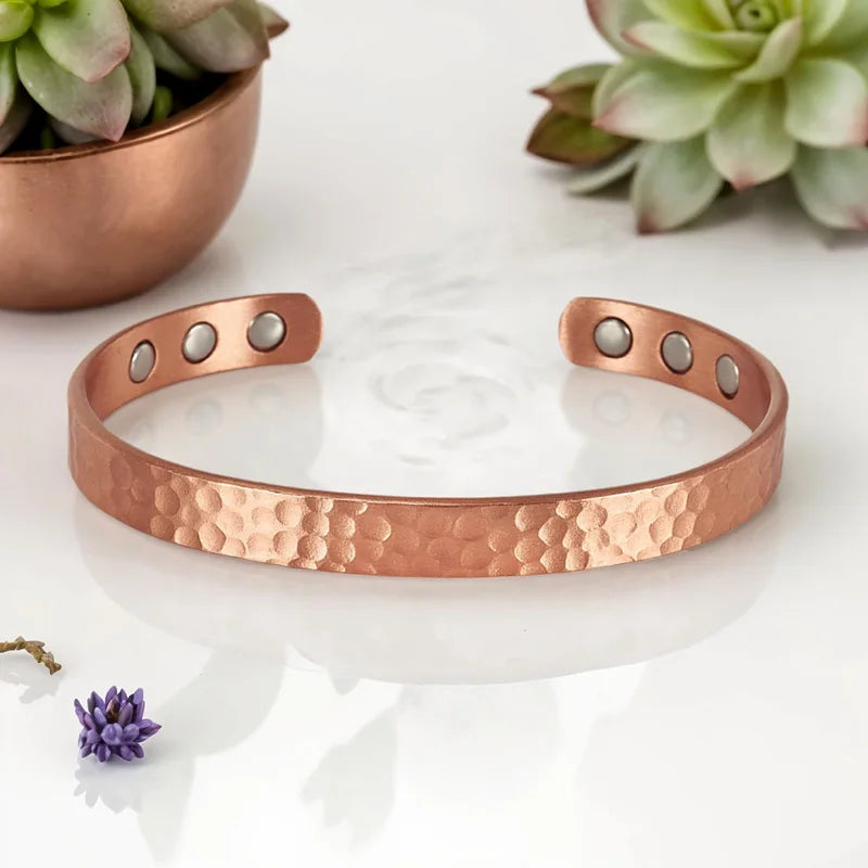 Magnetic Pure Copper Bracelets for Women Men Vintage Rose Gold Cuff Bangle Charms Health Energy Bracelet with Gauss Magnets