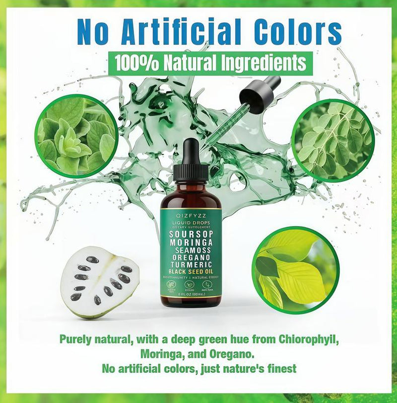 2 Bottle Soursop Bitters Liquid Drops 10-In-1 with Nori, Moringa, Turmeric, Black Seed Oil, Oregano, Ashwagandha Herbal Extracts for Overall Health Vegan,Non-Qz 2 Fl Oz Bathroom Fitness Dietary Supplement