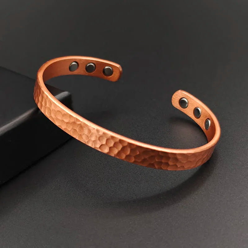 Magnetic Pure Copper Bracelets for Women Men Vintage Rose Gold Cuff Bangle Charms Health Energy Bracelet with Gauss Magnets