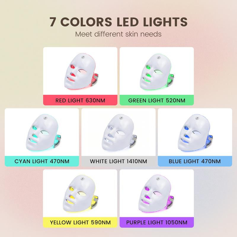 SHMHE Red Light Therapy Mask, 7-Color LED Photorejuvenation Mask, Daily Care Photorejuvenation, Wireless Charging, Ideal Gift for Women, Autumn and Winter Skin Care Facial Care Gift