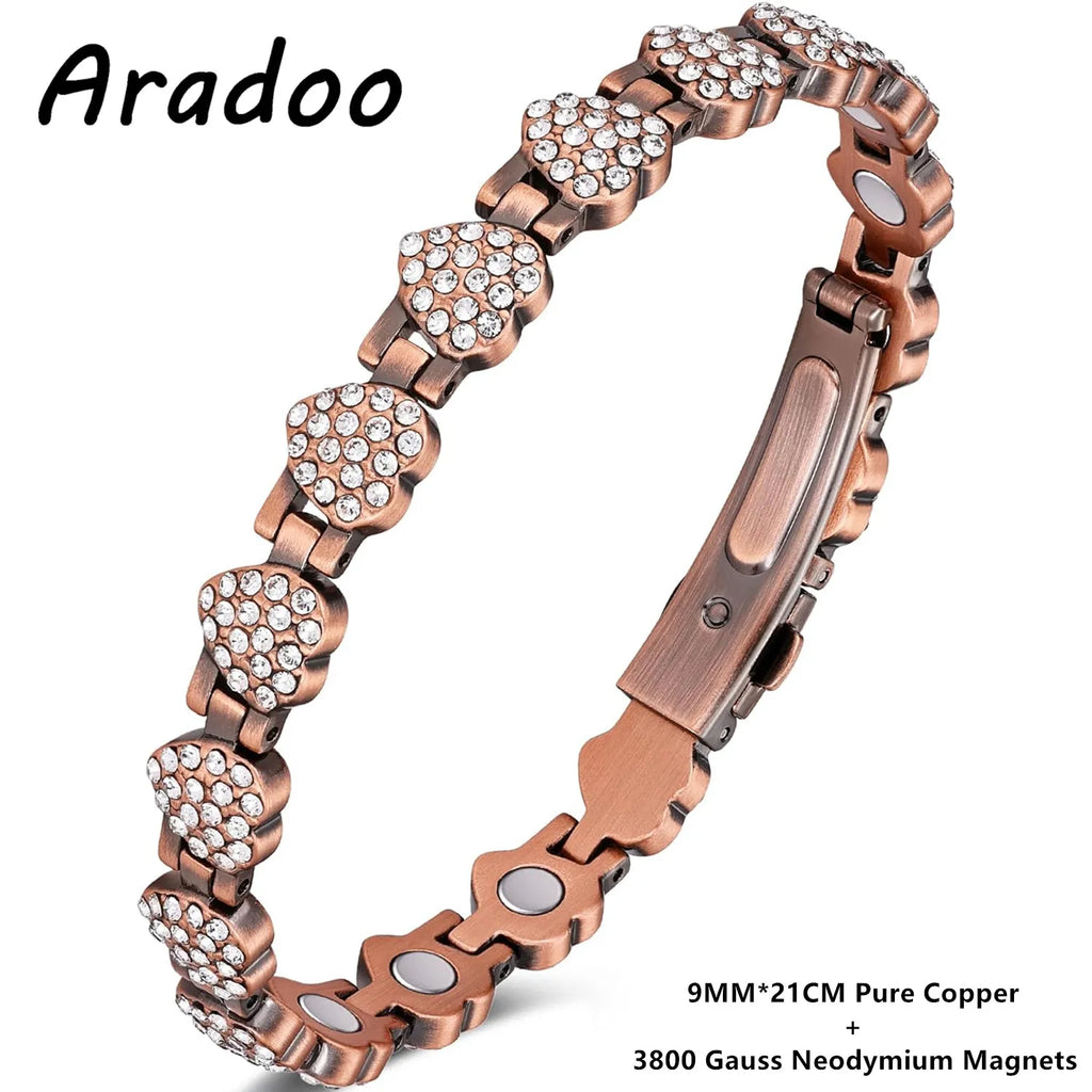 ARADOO 99% Pure Copper Bracelets for Women with 3800 Gauss Magnetic Crystal Jewelry Gifts