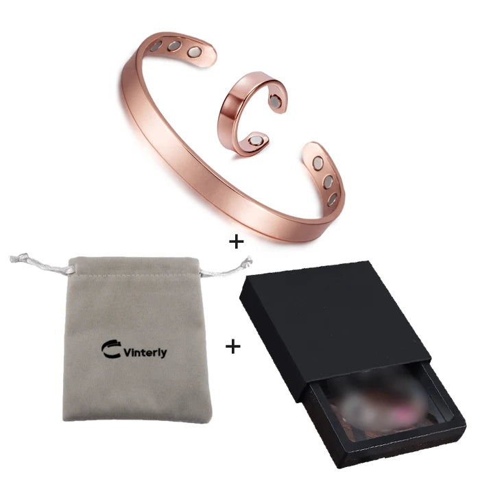 Vinterly Magnetic Jewelry Sets Female Healing Energy Pure Copper Cuff Adjustable Ring Bangle Set Wedding Jewelry Sets for Women