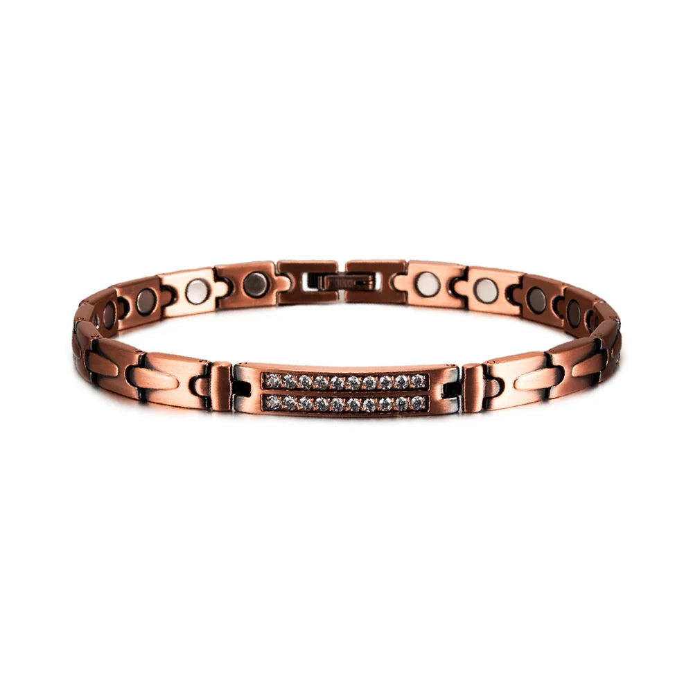 Pure Copper Magnetic Bracelet for Women Arrow Cubic Zirconia ID Bracelets Magnetic Therapy Copper Jewelry Women Arthritis Health