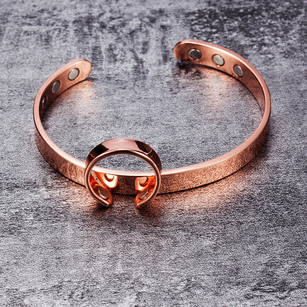 Vinterly Magnetic Jewelry Sets Female Healing Energy Pure Copper Cuff Adjustable Ring Bangle Set Wedding Jewelry Sets for Women