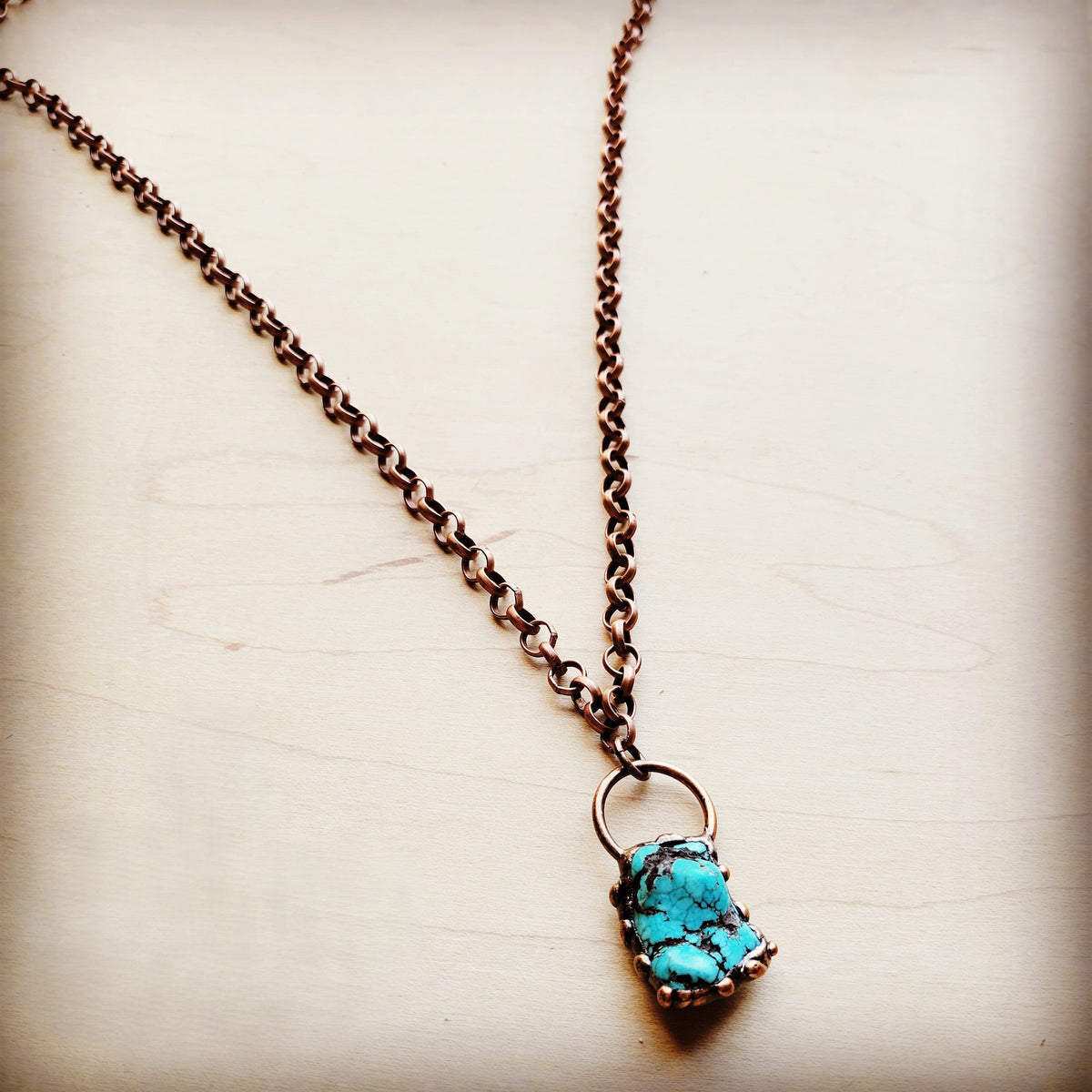 Long Copper Necklace with Howlite Pendant – 36 Inch