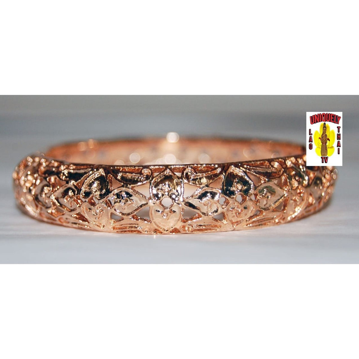 Copper Floral Cutout Bangle Bracelet