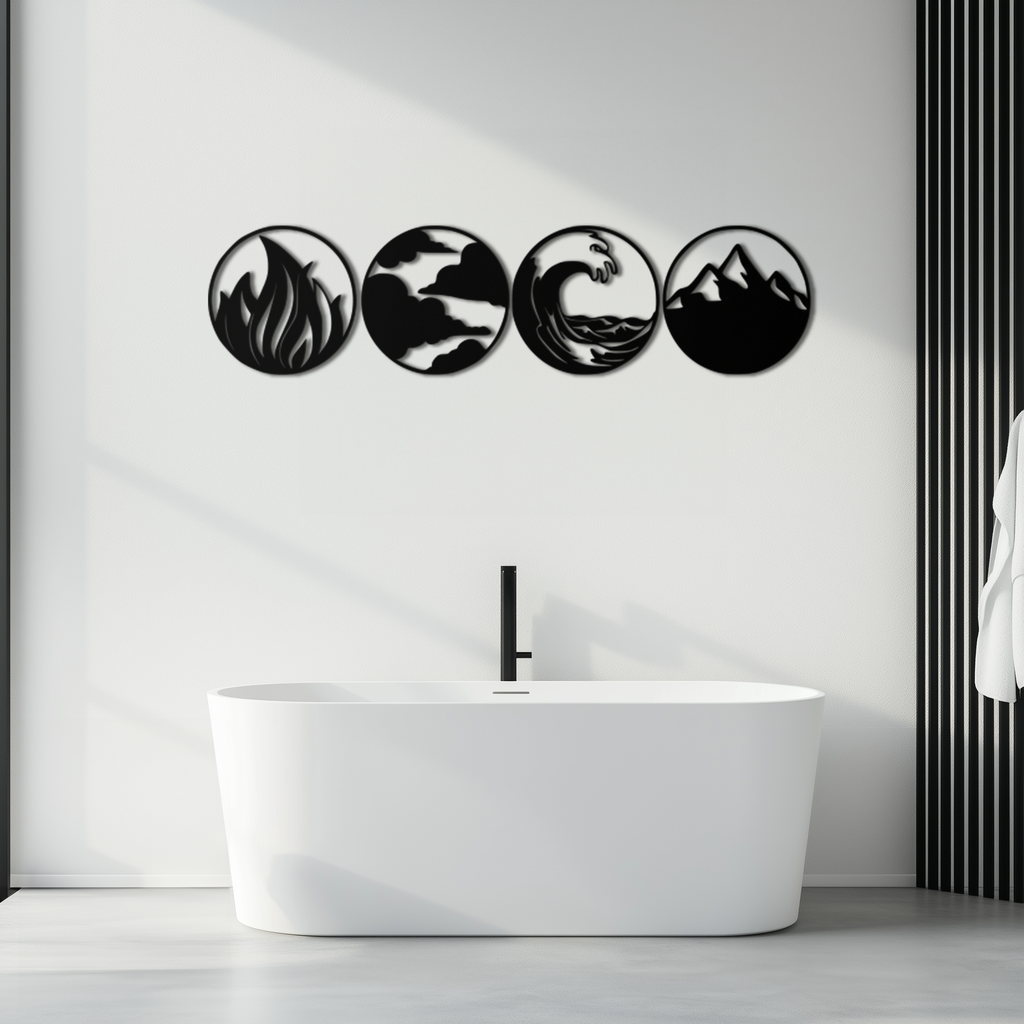 Four Elements Metal Wall Art - Fire, Air, Water, Earth Symbol Set - KAF156