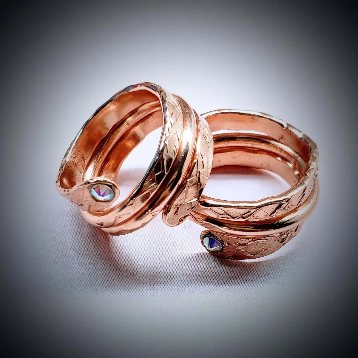 Hammered Copper Crystal Wrap Ring – Stackable