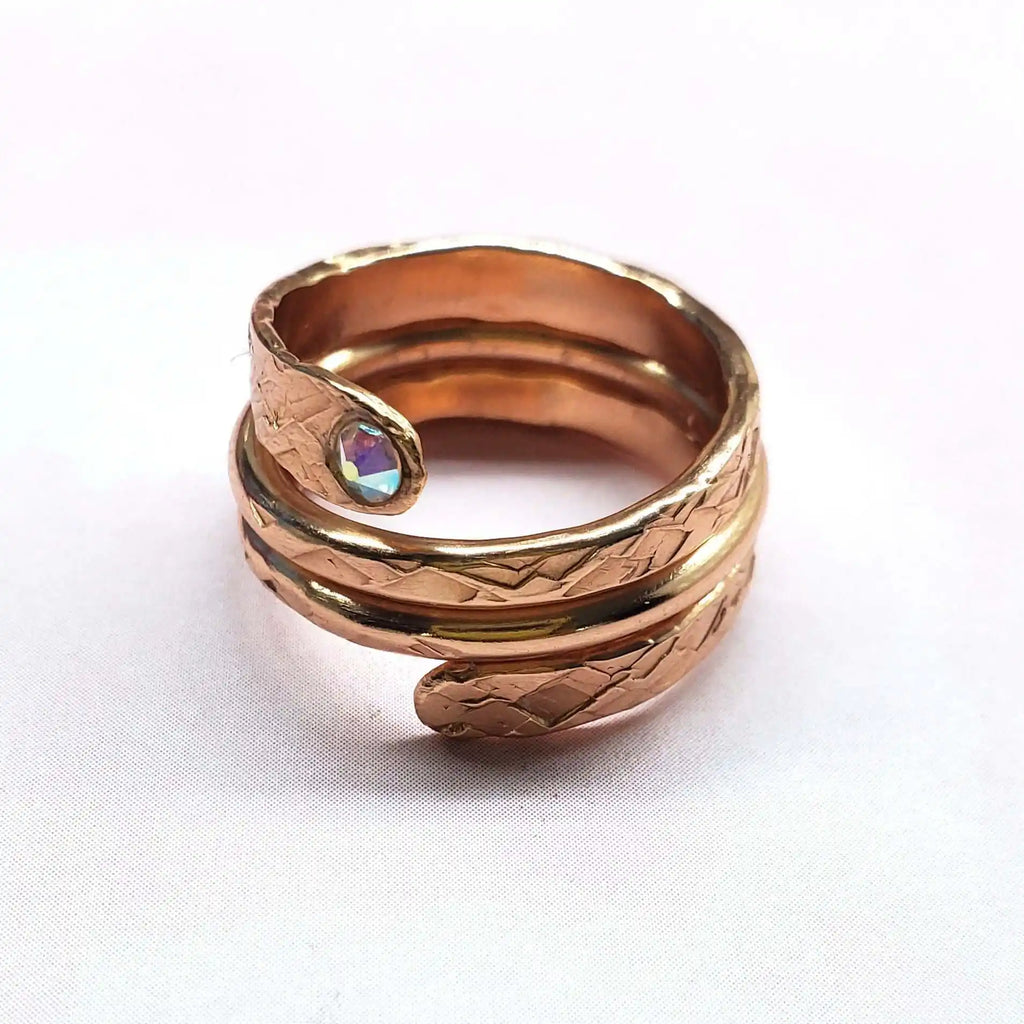 Hammered Copper Crystal Wrap Ring – Stackable