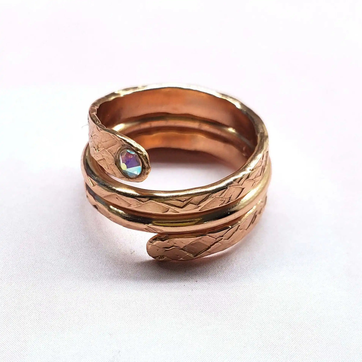 Hammered Copper Crystal Wrap Ring – Stackable