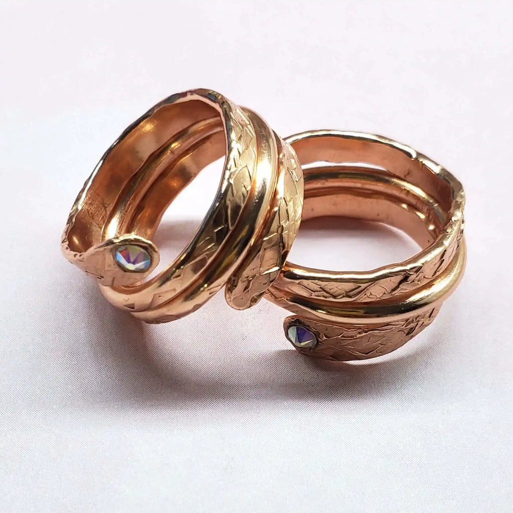 Hammered Copper Crystal Wrap Ring – Stackable