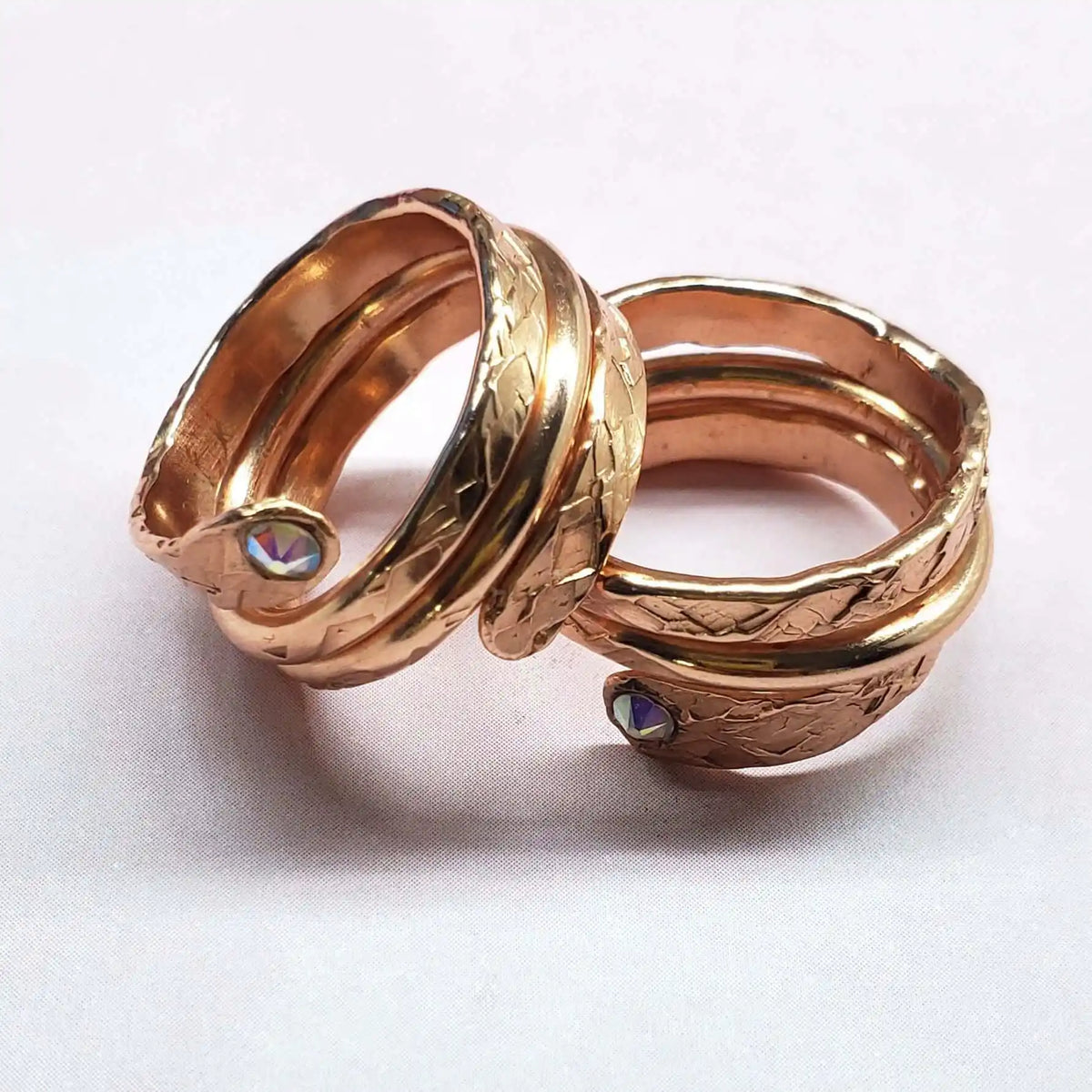 Hammered Copper Crystal Wrap Ring – Stackable