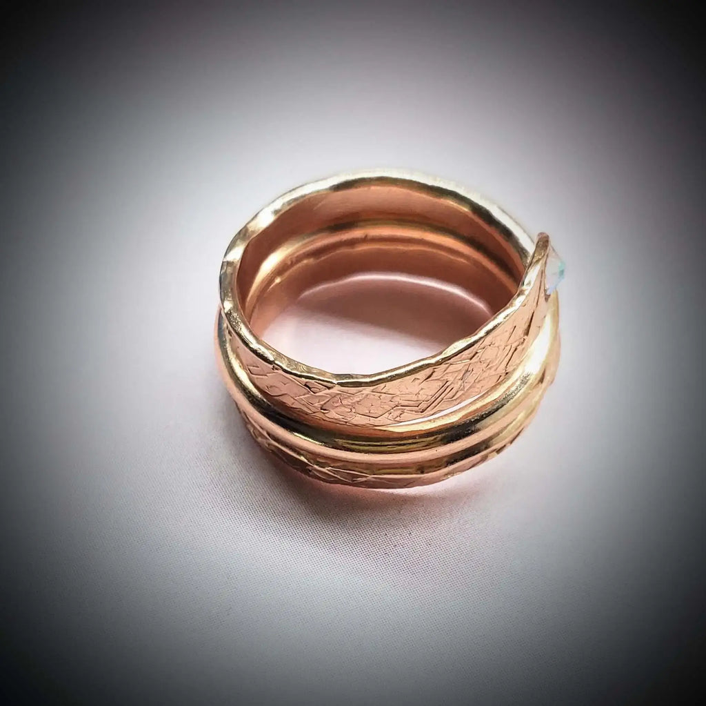 Hammered Copper Crystal Wrap Ring – Stackable