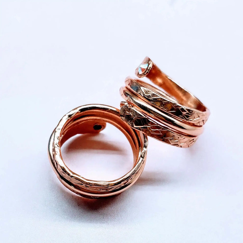 Hammered Copper Crystal Wrap Ring – Stackable