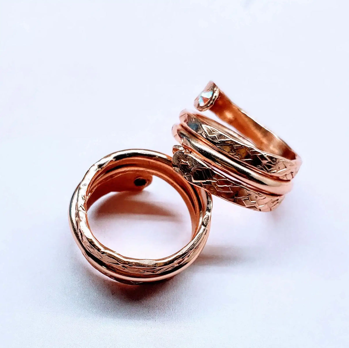 Hammered Copper Crystal Wrap Ring – Stackable
