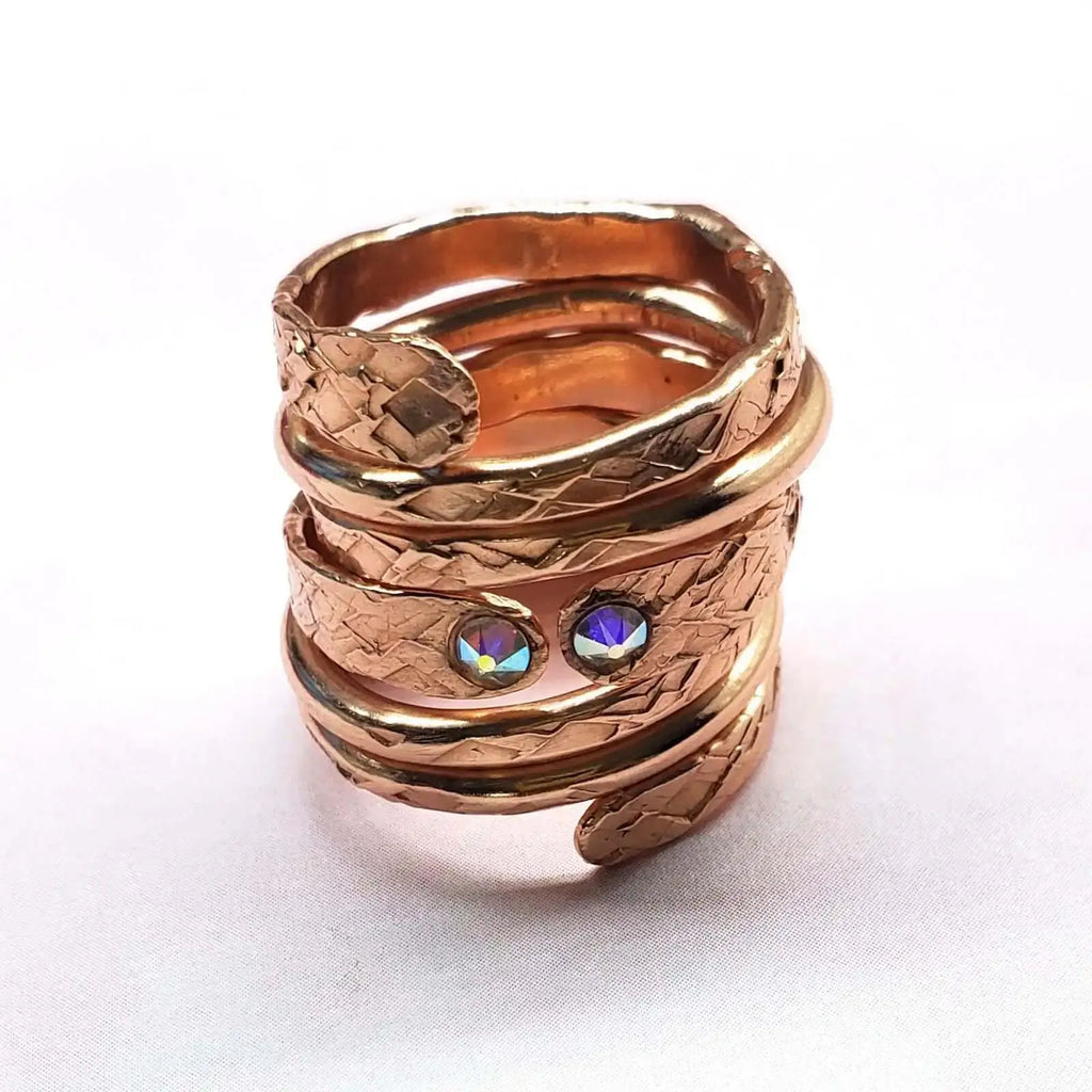 Hammered Copper Crystal Wrap Ring – Stackable