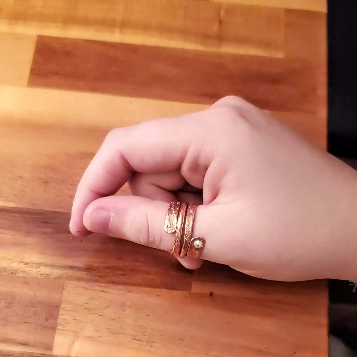 Hammered Copper Crystal Wrap Ring – Stackable