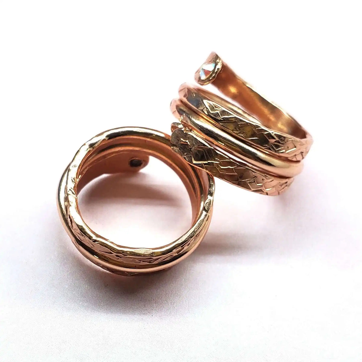Hammered Copper Crystal Wrap Ring – Stackable