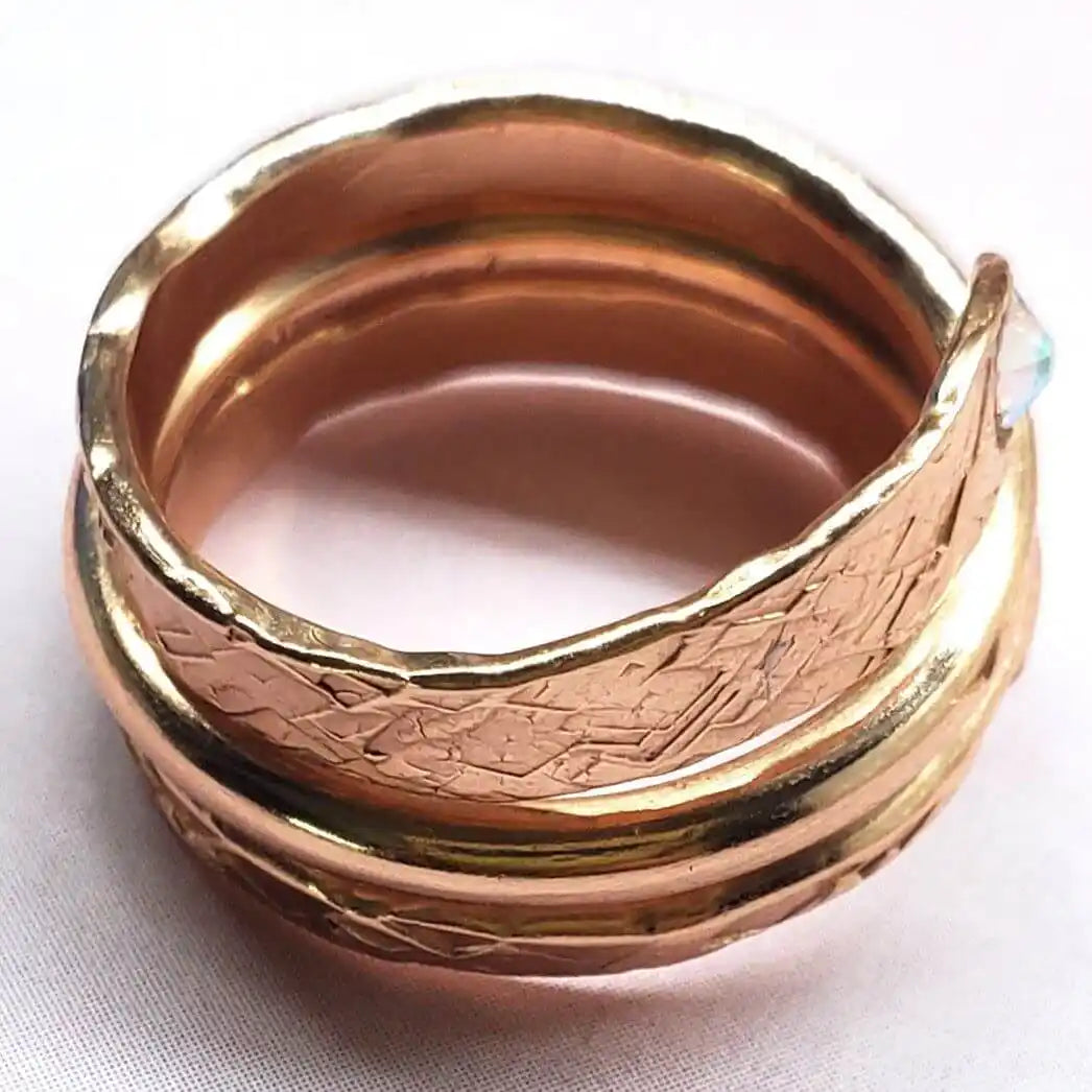 Hammered Copper Crystal Wrap Ring – Stackable