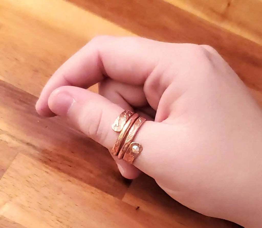 Hammered Copper Crystal Wrap Ring – Stackable