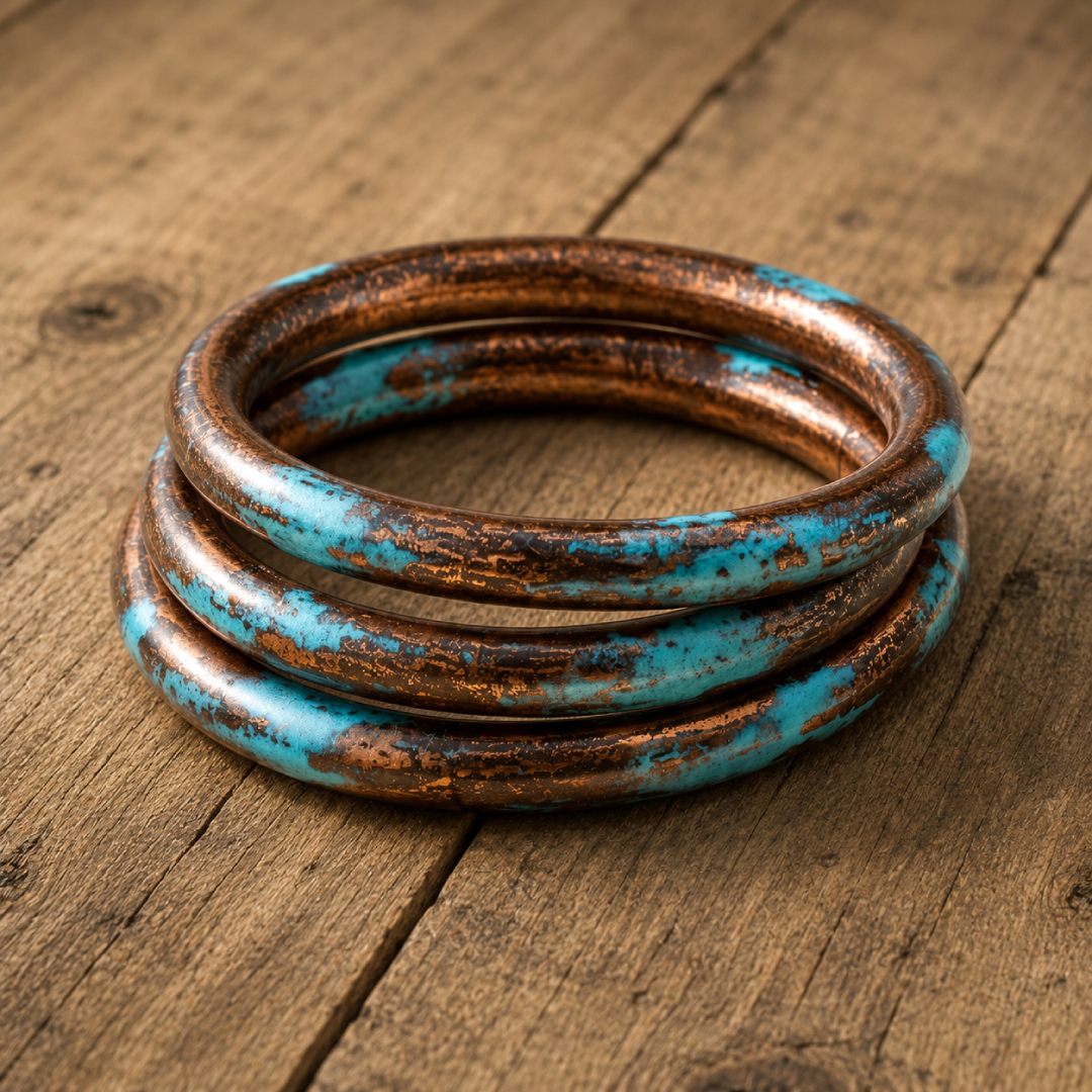 Cowboy Bull Ring Copper Bangle Bracelet – Aged Patina