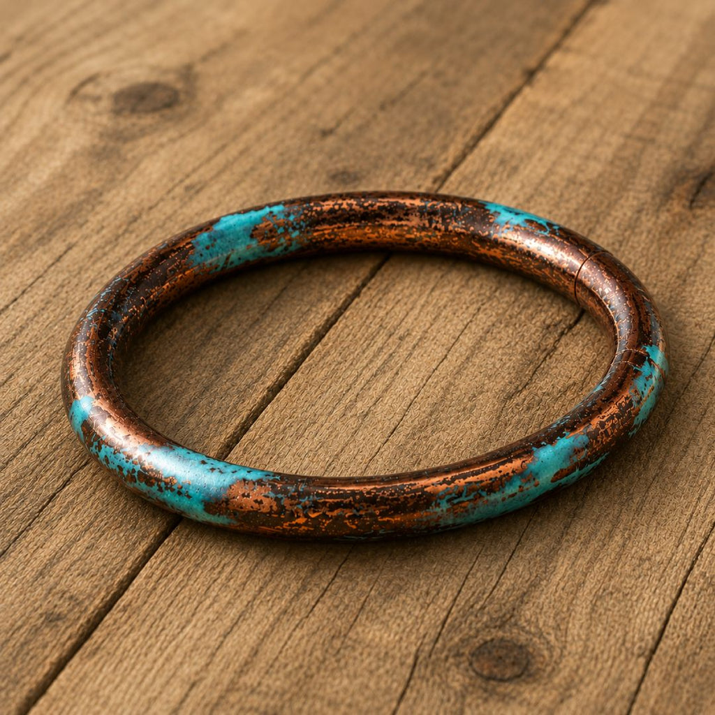 Cowboy Bull Ring Copper Bangle Bracelet – Aged Patina