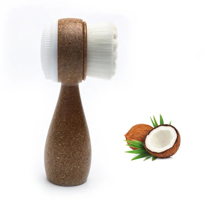 Double Sided Facial Brush with Coconut Handle | Exfoliating and Pore Cleanser