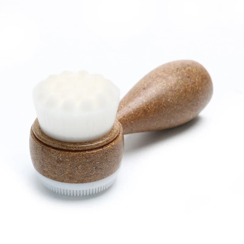 Double Sided Facial Brush with Coconut Handle | Exfoliating and Pore Cleanser