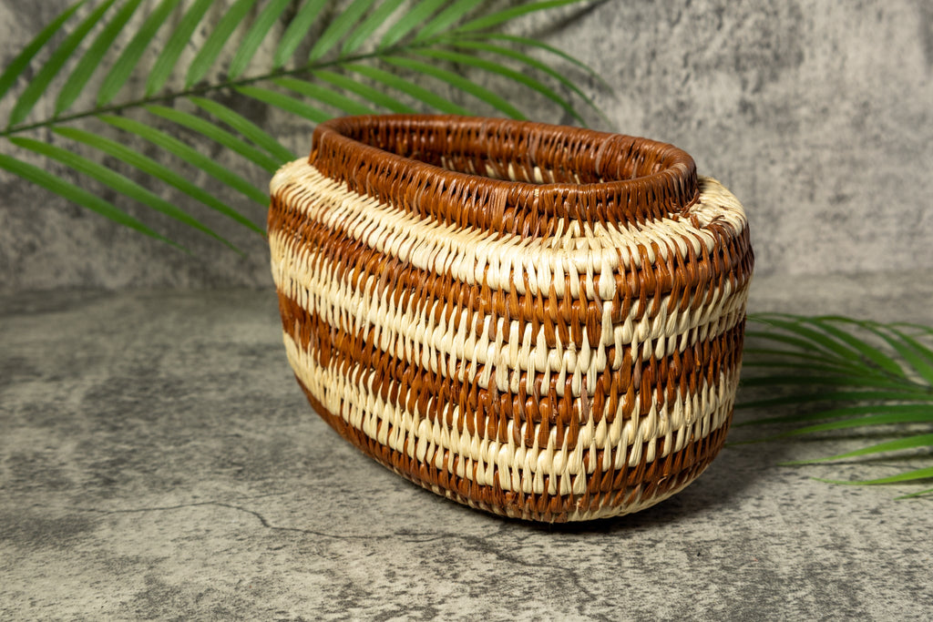 Oval Brown and White Vintage Basket