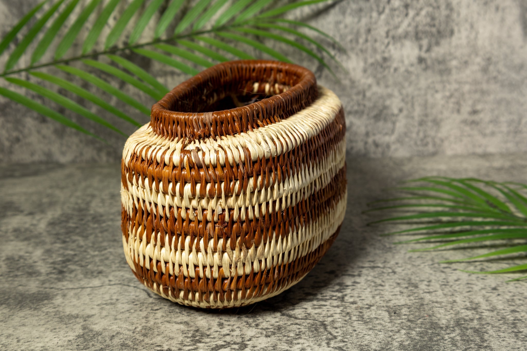Oval Brown and White Vintage Basket